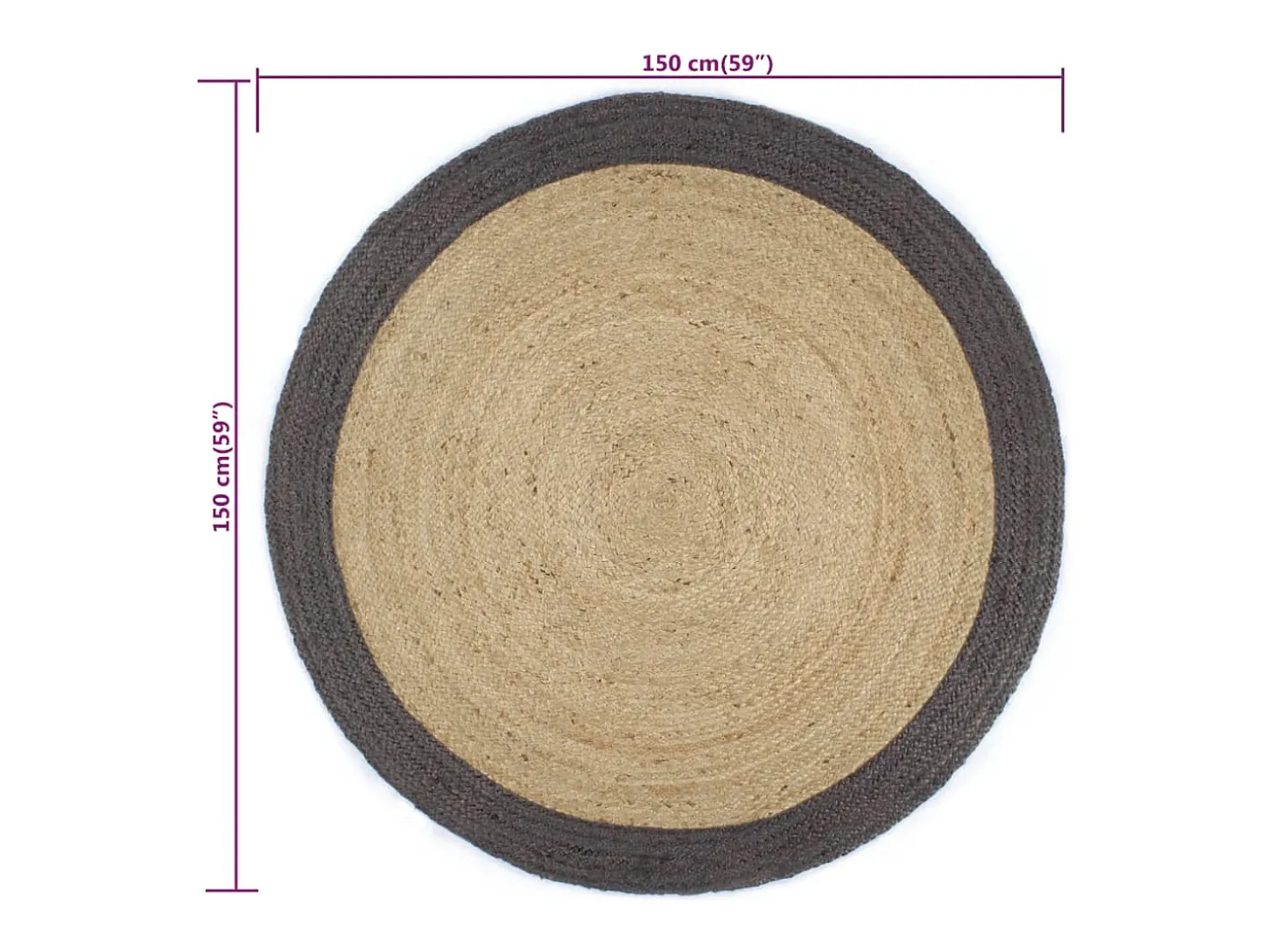 Alfombra de yute tejida a mano con borde gris oscuro 150 cm