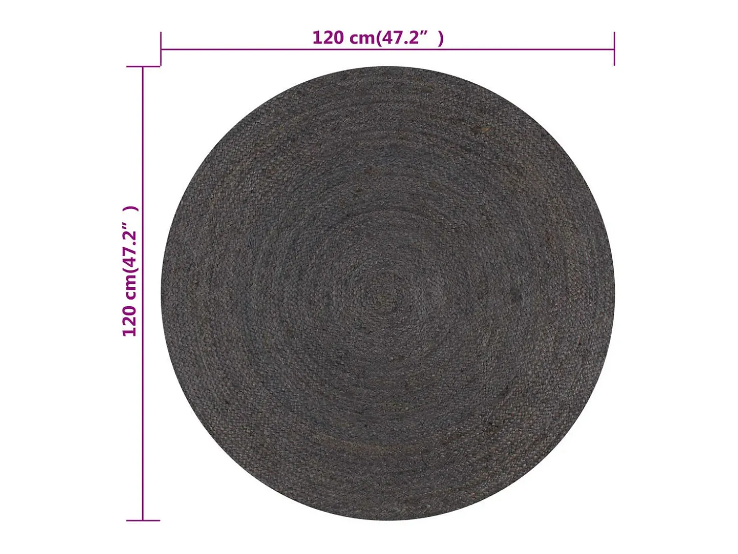 Alfombra de yute tejida a mano 120 cm gris oscuro