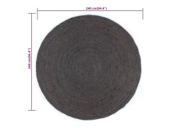 Alfombra de yute tejida a mano redonda gris oscuro 240 cm