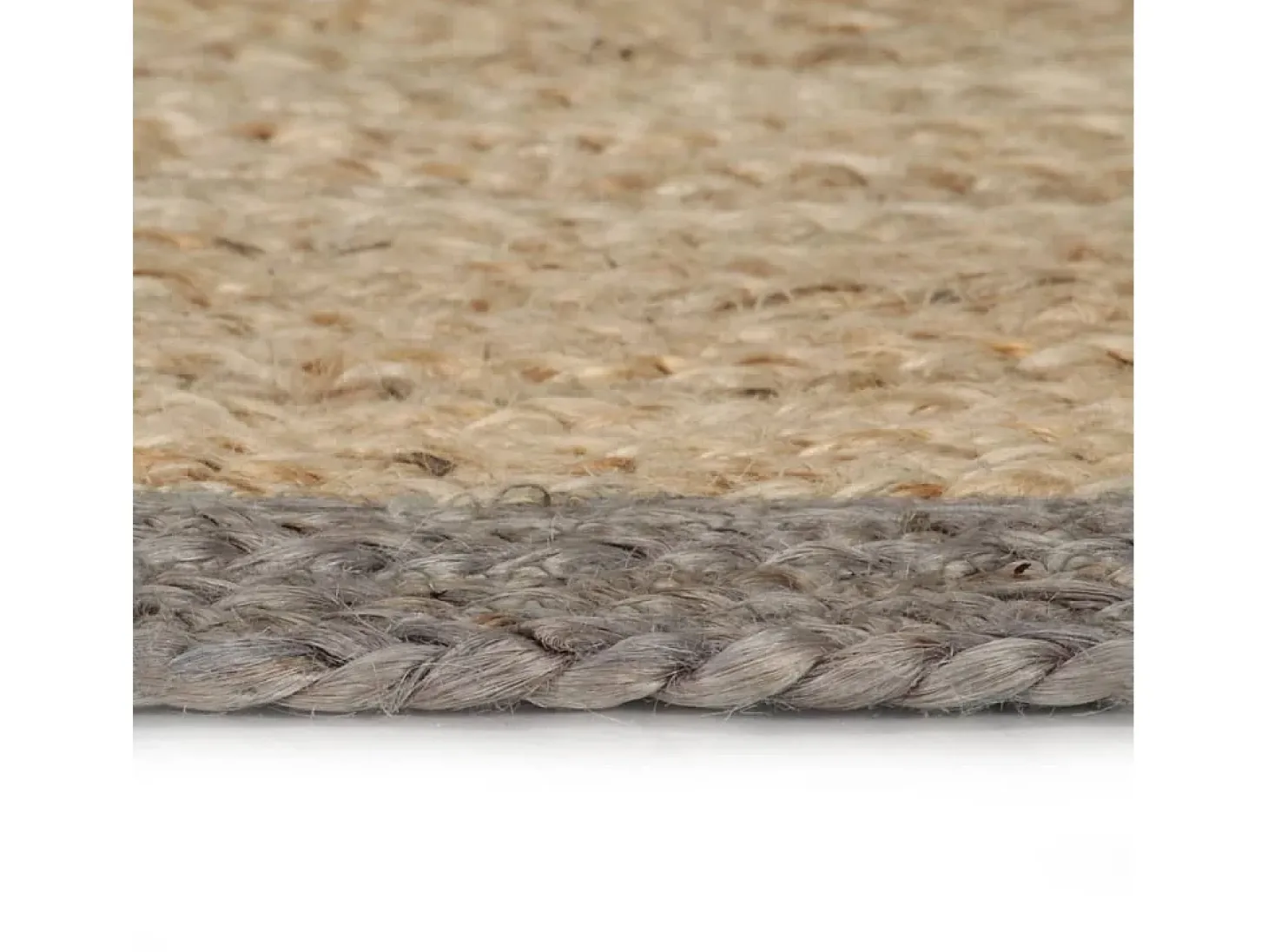 Alfombra de yute tejida a mano con borde gris 120 cm