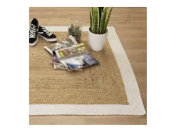 Alfombra decorativa de yute natural 120x170 cm con borde blanco de algodón, grosor 1 cm, estilo auténtico y natural