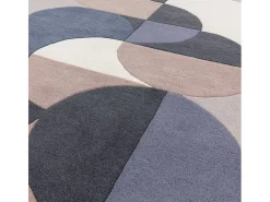 Alfombra geométrica, hecha a mano 100% lana - 200x290cm - gris, azul, negro, beige, crema - Matrix Statement