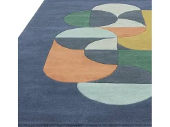 Alfombra geométrica, hecho a mano 100% lana - 200x290cm - azul, verde, crema, naranja, oro - Matrix Statement