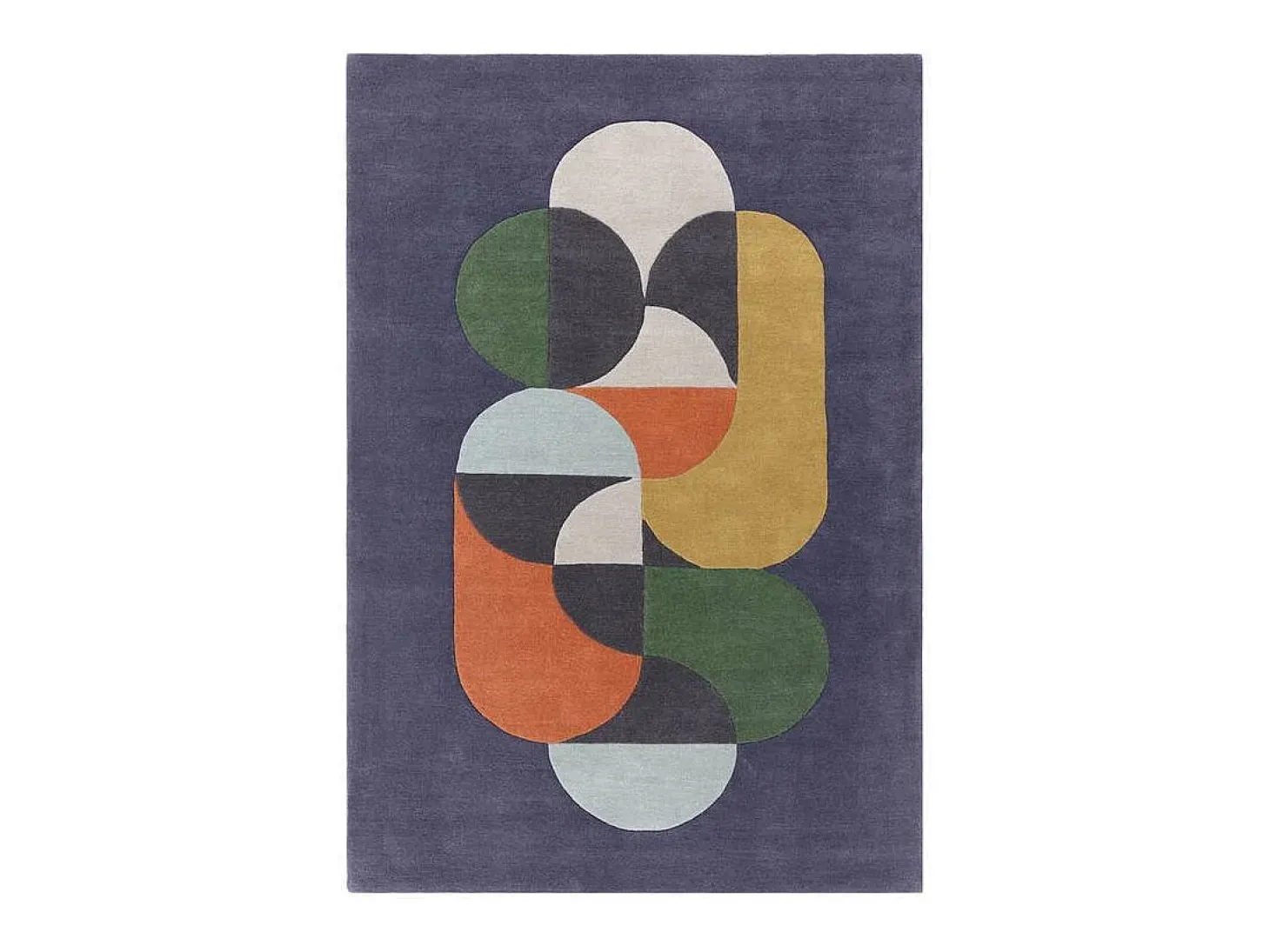 Alfombra geométrica, hecho a mano 100% lana - 160x230cm - azul, verde, crema, naranja, oro - Matrix Statement