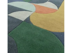 Alfombra geométrica, hecho a mano 100% lana - 160x230cm - azul, verde, crema, naranja, oro - Matrix Statement