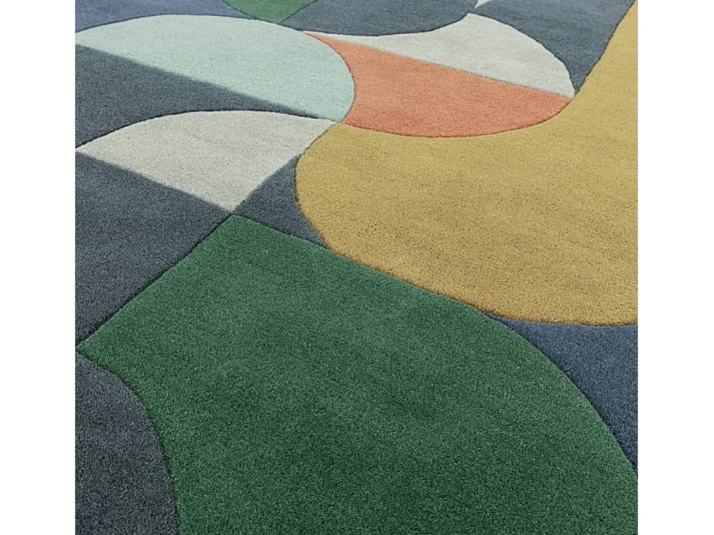 Alfombra geométrica, hecho a mano 100% lana - 160x230cm - azul, verde, crema, naranja, oro - Matrix Statement