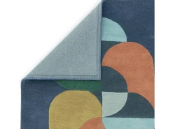 Alfombra geométrica, hecho a mano 100% lana - 160x230cm - azul, verde, crema, naranja, oro - Matrix Statement