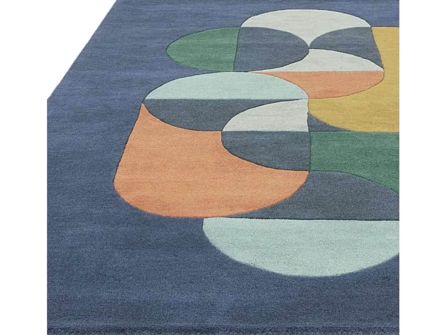 Alfombra geométrica, hecho a mano 100% lana - 160x230cm - azul, verde, crema, naranja, oro - Matrix Statement