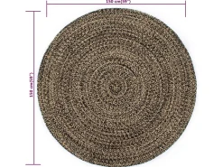 Alfombra hecha a mano de yute negra y natural 150 cm ES98933