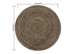 Alfombra hecha a mano de yute negra y natural 150 cm