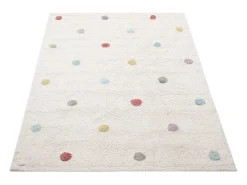 Alfombra infantil de algodón beige con lunares multicolores 100 x 150 cm DADA