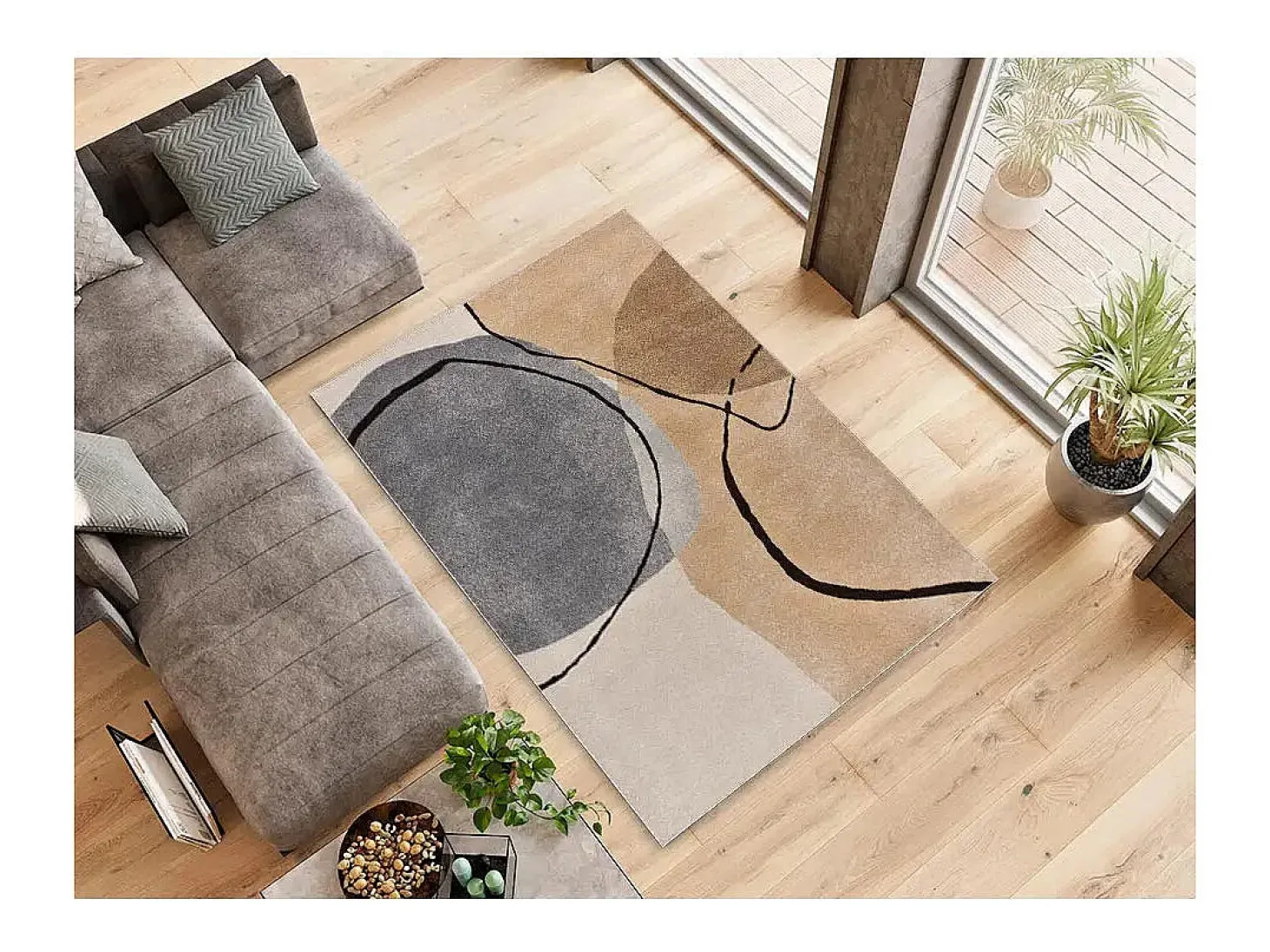 Alfombra interior - abstracto - beige / gris - 120 x 180 cm - LESSIA
