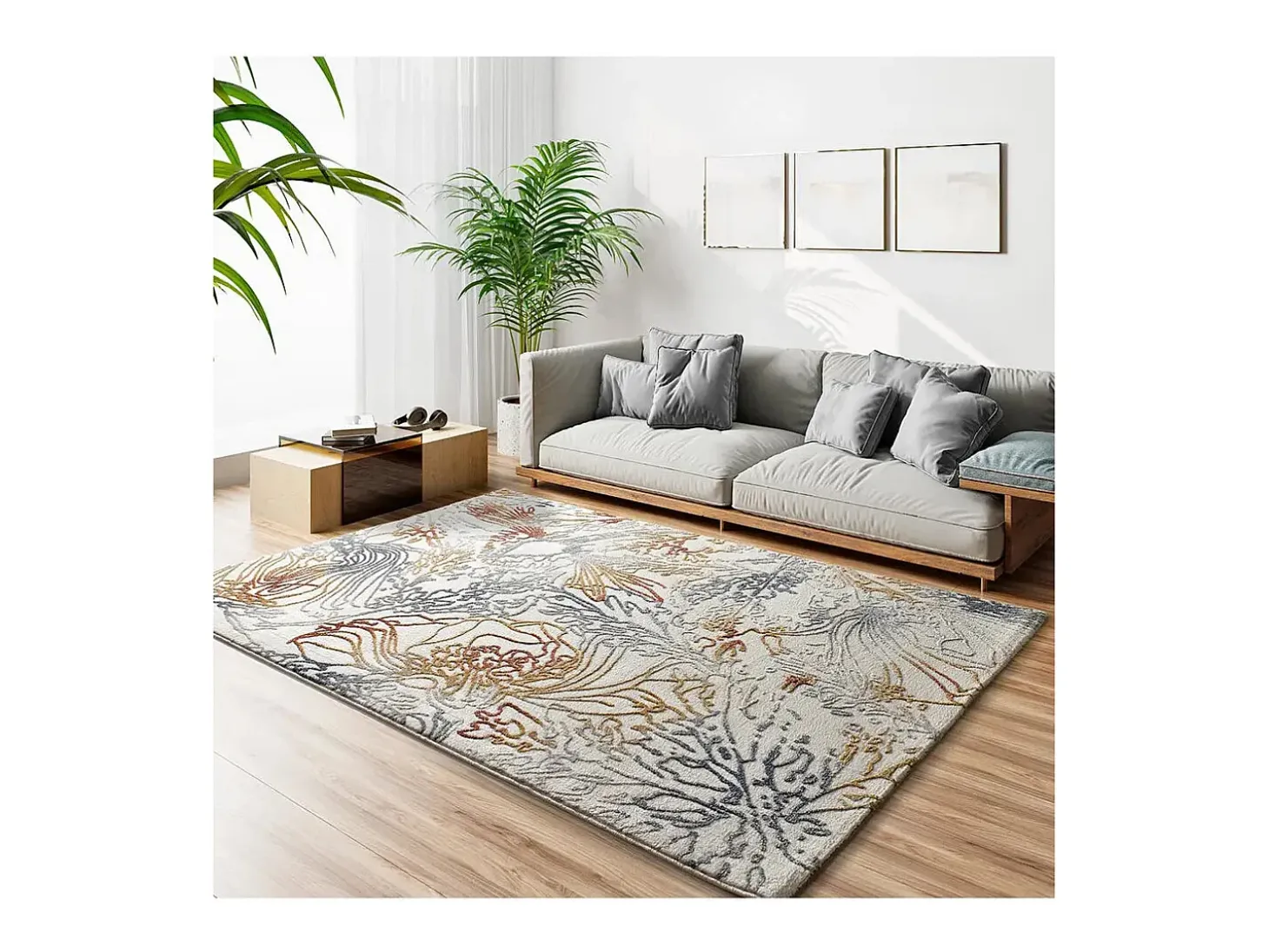Alfombra interior - abstracto con relieve - crema / multicolor - 160 x 230 cm - AMARA