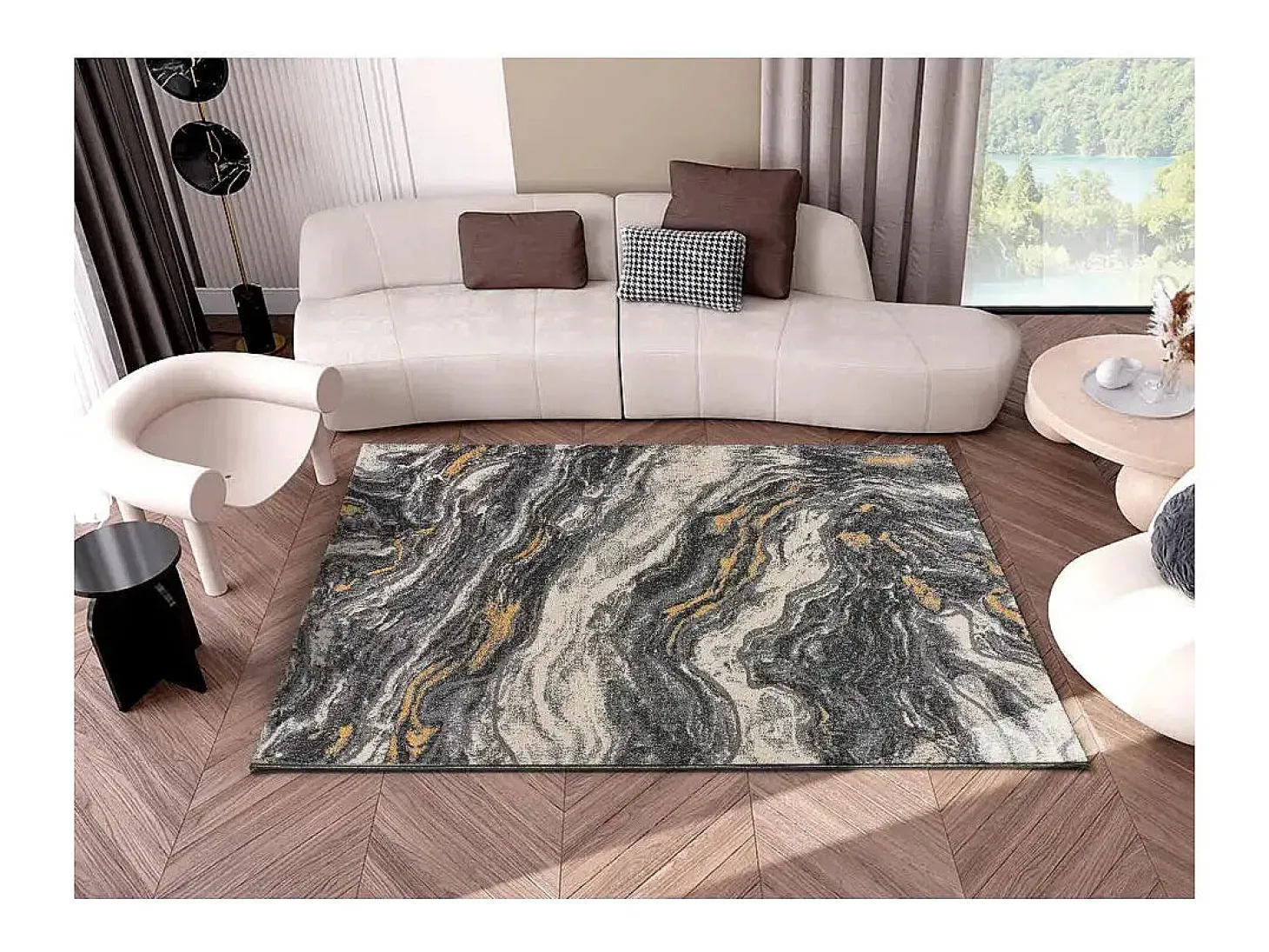 Alfombra interior - efecto mármol - gris - 140 x 200 cm - MARMOL ONDA