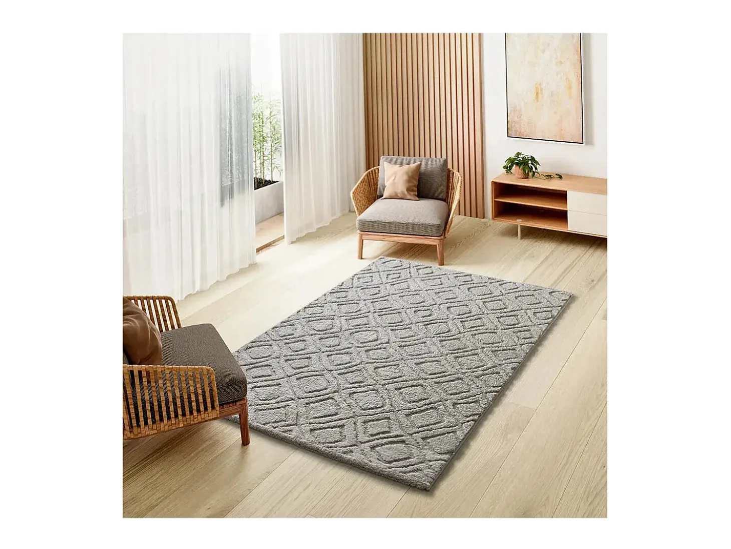 Alfombra interior - escandinavo con relieve - gris - 190 x 285 cm - JUNO
