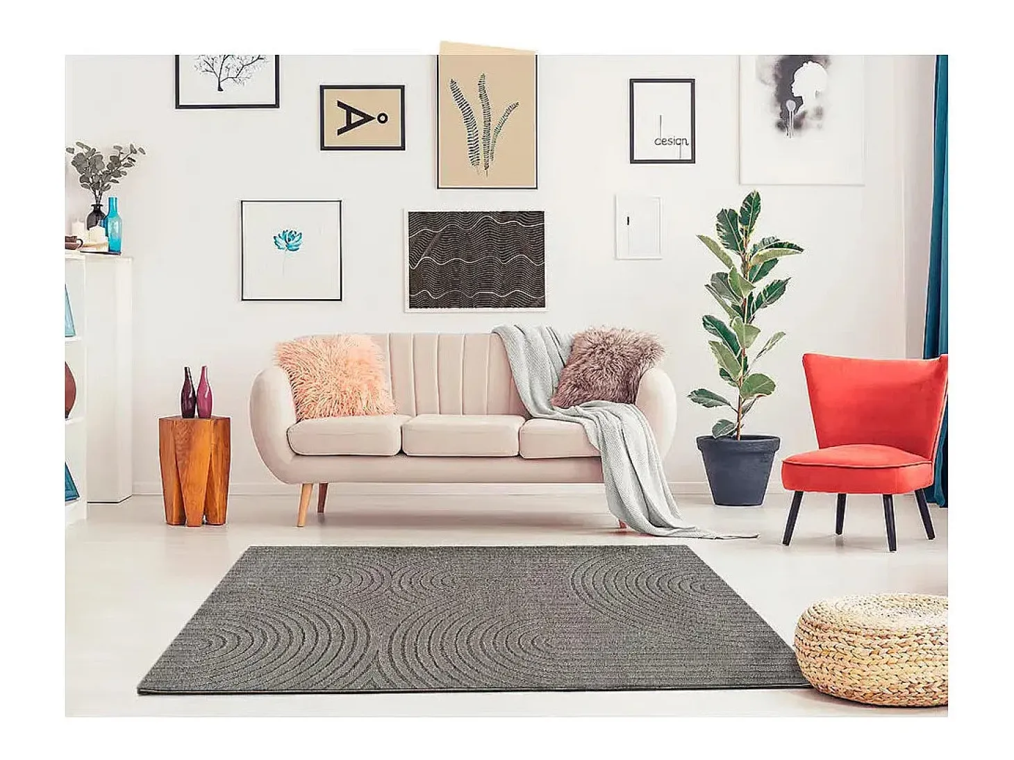 Alfombra interior - escandinavo con relieve - gris - 80 x 150 cm - LINA