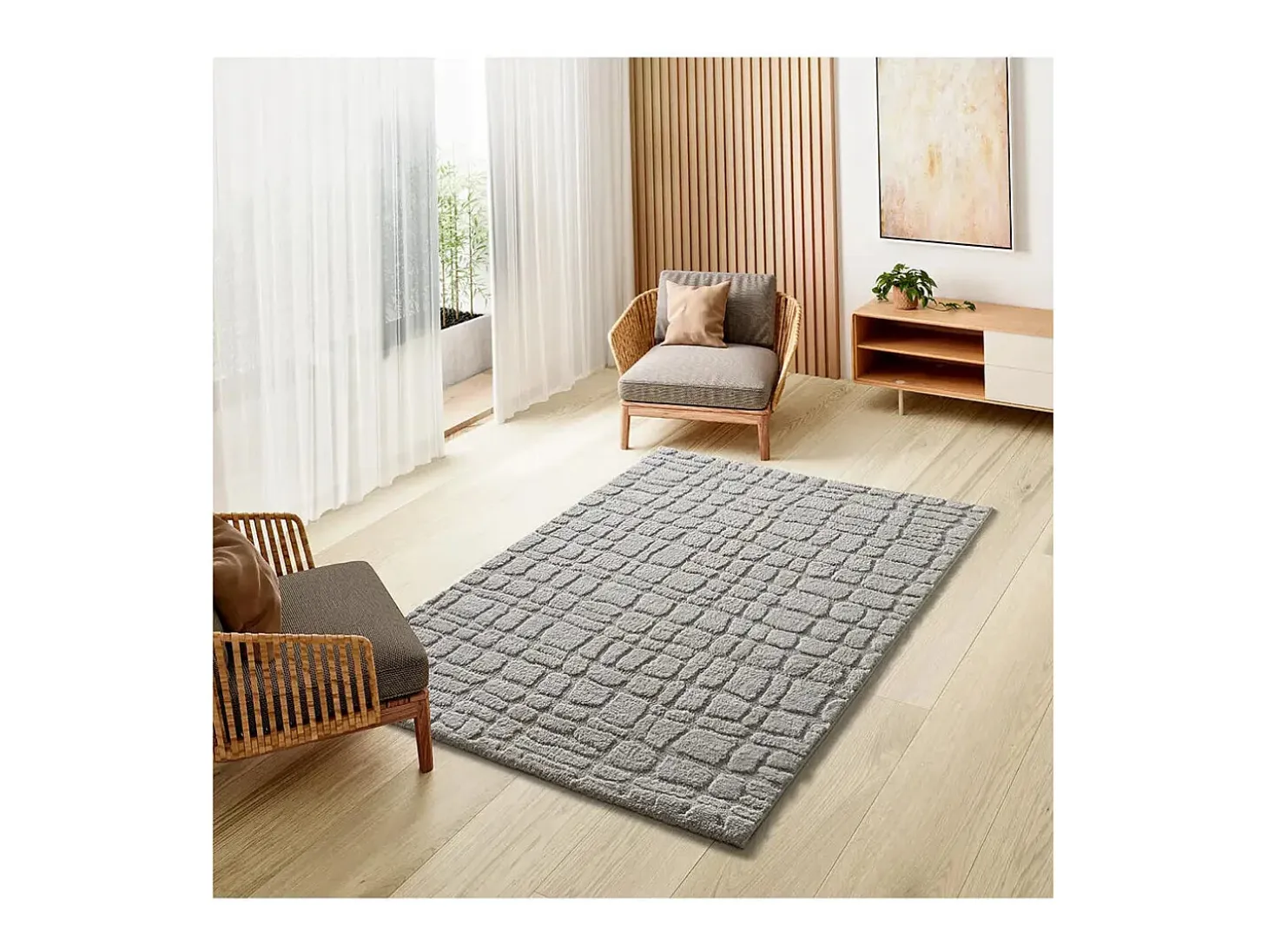 Alfombra interior - escandinavo con relieve - gris - 190 x 285 cm - JUNO