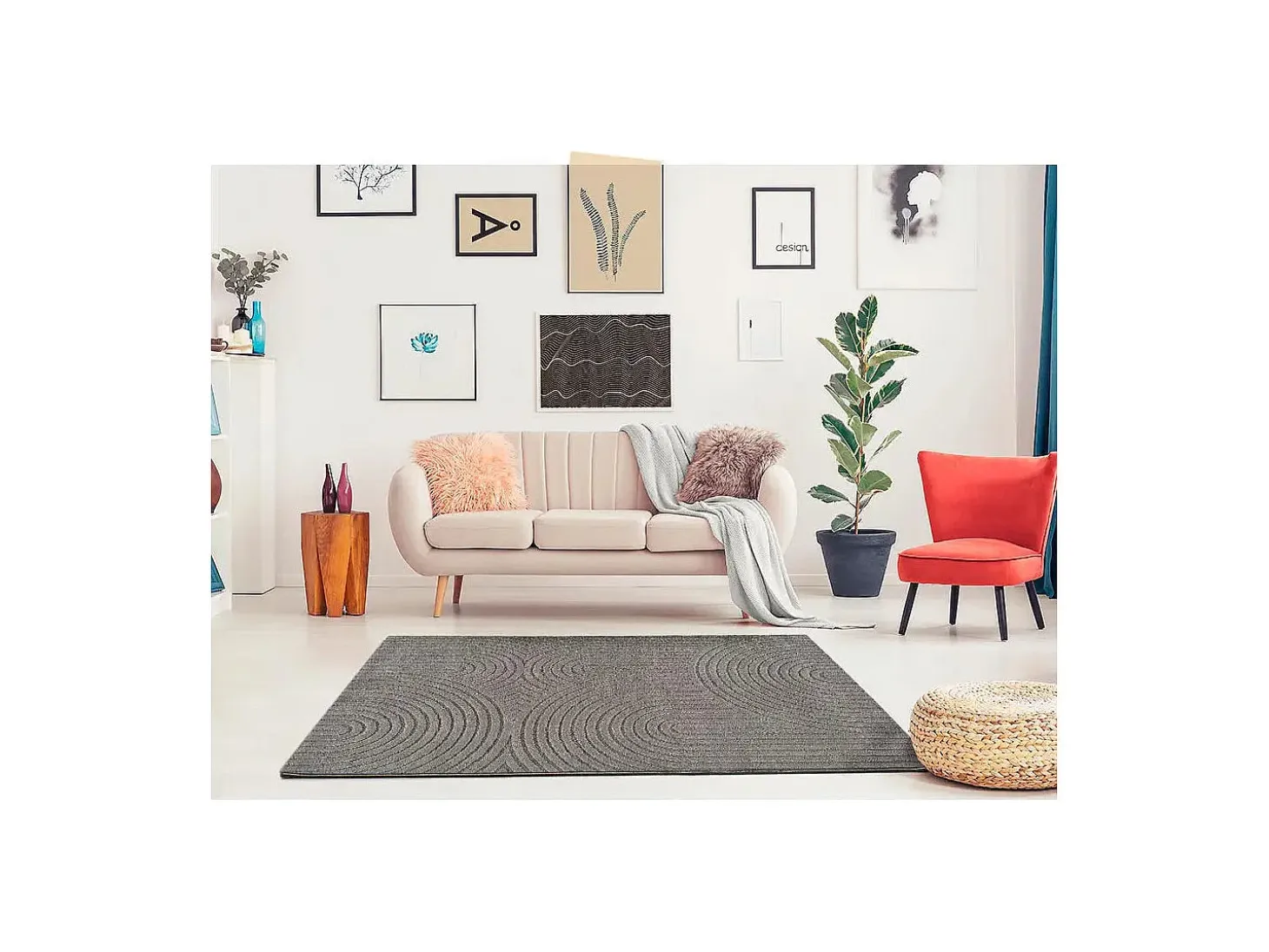 Alfombra interior - escandinavo con relieve - gris - 120 x 170 cm - LINA