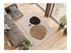 Alfombra interior - formas orgánicas - beige / negro - 120 x 180 cm - LESSIA