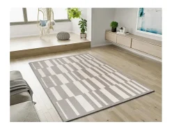 Alfombra interior - geométrico con relieve - gris / blanco - 80 x 150 cm - BARESA