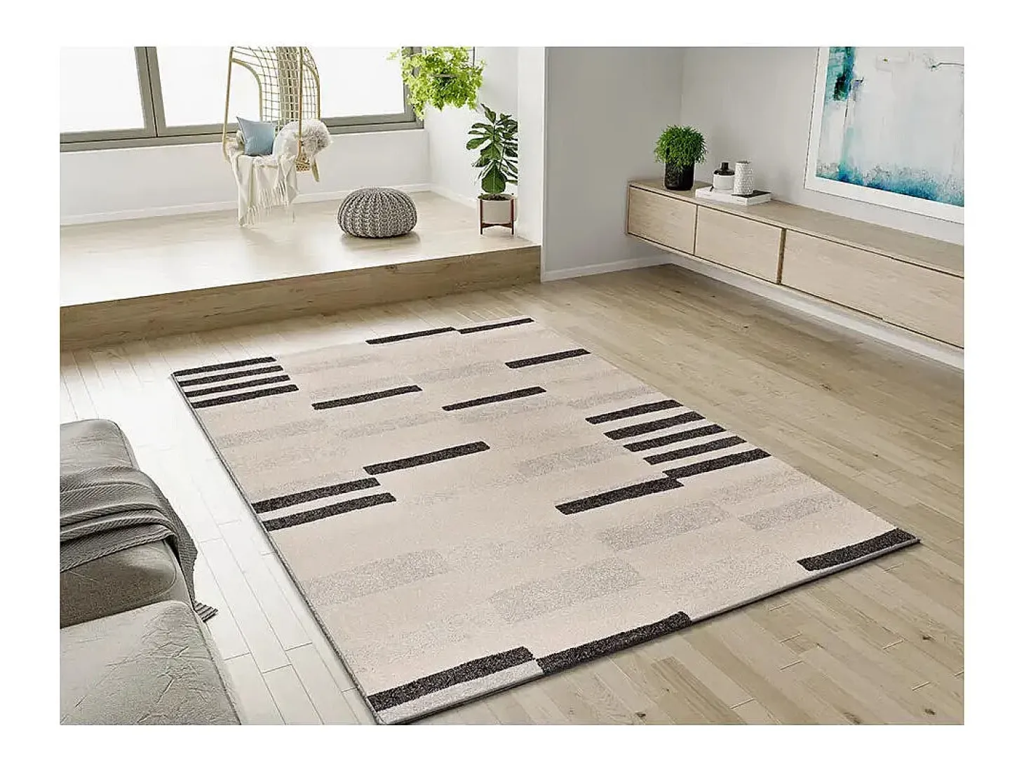 Alfombra interior - geométrico - beige / negro - 80 x 150 cm - LESSIA