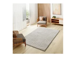 Alfombra interior - geométrico con relieve - blanco - 126 x 190 cm - JUNO