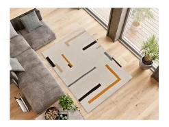 Alfombra interior - geométrico - beige / naranja - 120 x 180 cm - LESSIA