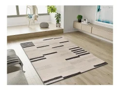 Alfombra interior - geométrico - beige / negro - 120 x 180 cm - LESSIA