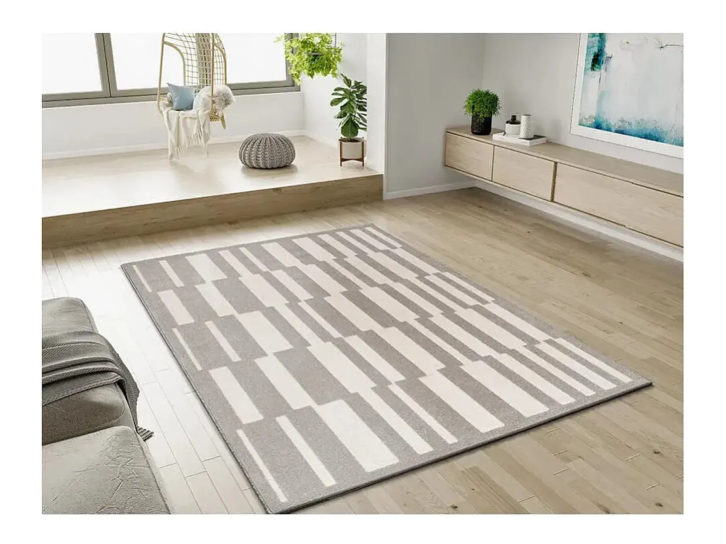 Alfombra interior - geométrico con relieve - gris / blanco - 200 x 290 cm - BARESA