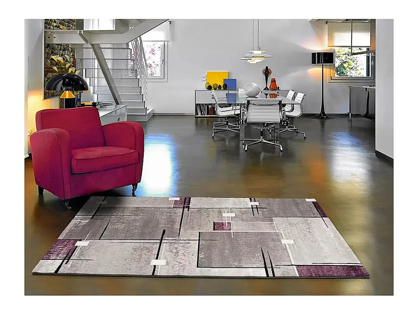 Alfombra interior - geométrico - lila / gris - 120 x 170 cm - DETROIT