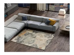 Alfombra interior - motivos florales - gris / beige - 160 x 230 cm - FLORES SUNSET