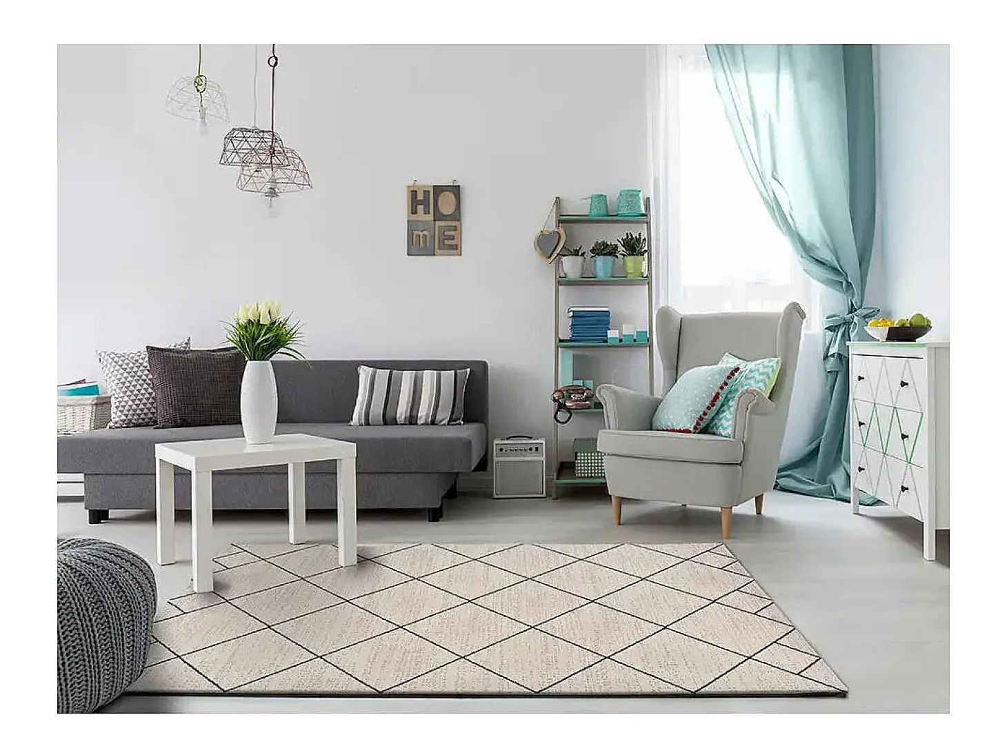 Alfombra interior - étnico - blanco - 80 x 150 cm - MALIKA