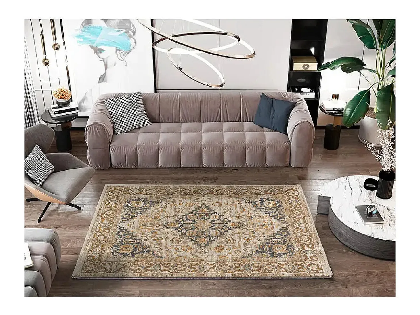 Alfombra interior - vintage - beige / gris - 80 x 150 cm - DELTA