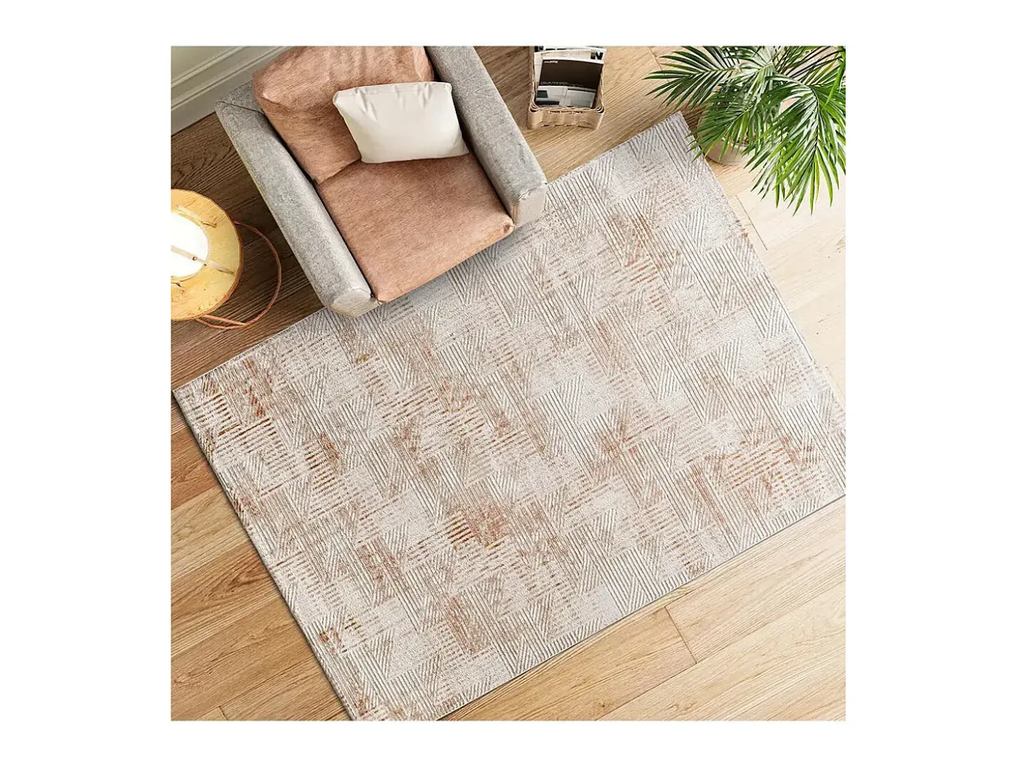 Alfombra interior - geométrico con relieve - beige / caldera - 154 x 230 cm - KEOPS