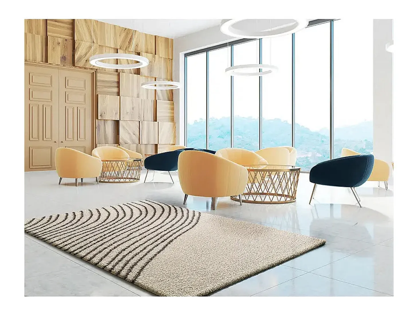 Alfombra interior - shaggy abstracto - blanco / negro - 120 x 180 cm - LUSH