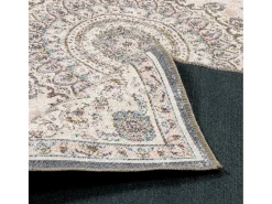 Alfombra interior con diseño barroco rosa, rojo y azul
