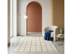 Alfombra interior con flecos diseño de cuadrícula multicolor
