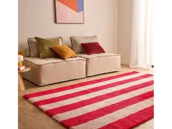 Alfombra interior con rayas rojas y rosas