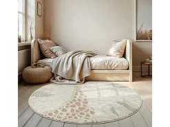 Alfombra Jungle Kids Habitación Infantil 3D Resistente - Crema - 120 cm Redonda