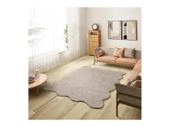 Alfombra lavable antideslizante - liso - piedra - 120 x 170 cm - MELLOW