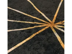 Alfombra lavable antideslizante negro y dorado Ø 120 cm