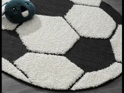 Alfombra Lou Infantil Fútbol - Negro Blanco - 160 cm Redonda