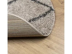 Alfombra moderna de pelo largo en beige y antracita, Ø 80 cm