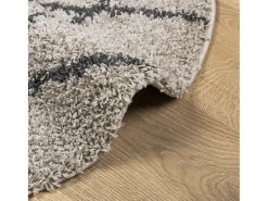 Alfombra moderna de pelo largo en beige y antracita, Ø 80 cm
