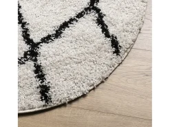 Alfombra moderna de pelo largo en color crema y negro, Ø 100 cm