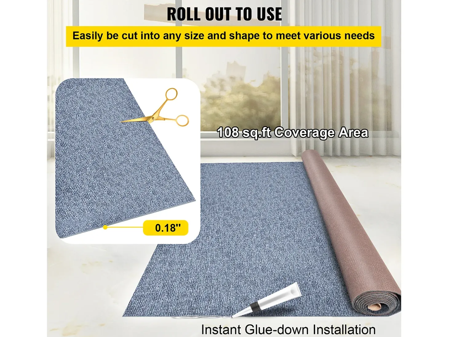 Alfombra para Interior y Exterior SucceBuy, 1,8 x 4 m, Alfombra Marina Gris, Antideslizante para Interior/Exterior