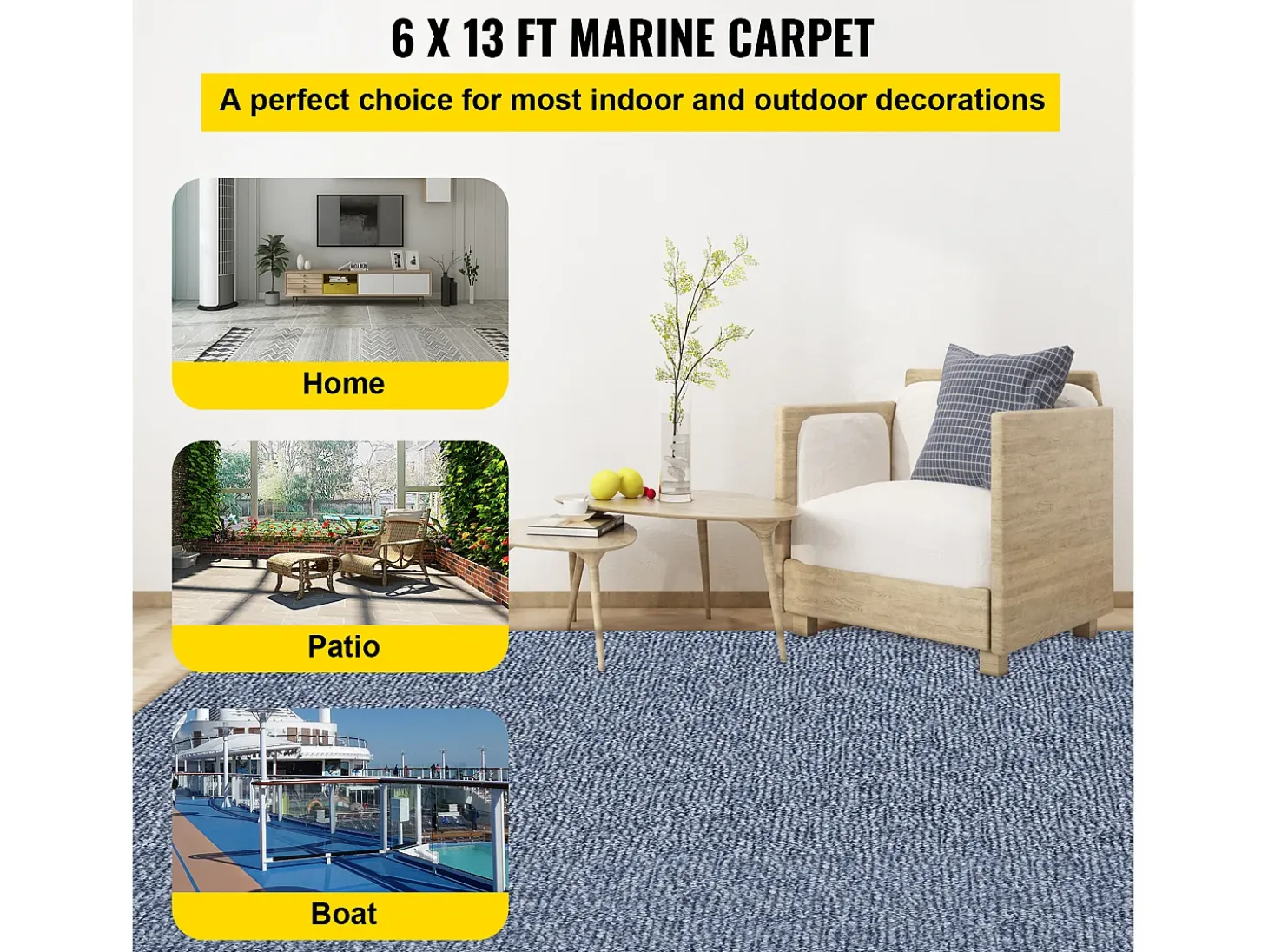Alfombra para Interior y Exterior SucceBuy, 1,8 x 4 m, Alfombra Marina Gris, Antideslizante para Interior/Exterior