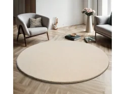 Alfombra pelo corto lavable antideslizante - Beige - 200 cm Redondo - RELAX