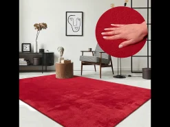 Alfombra pelo corto lavable antideslizante - Rojo - 80 x 150 cm - RELAX