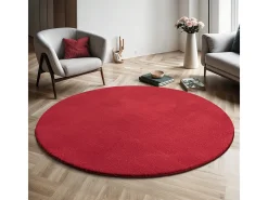 Alfombra pelo corto lavable antideslizante - Rojo - 200 cm Redondo - RELAX